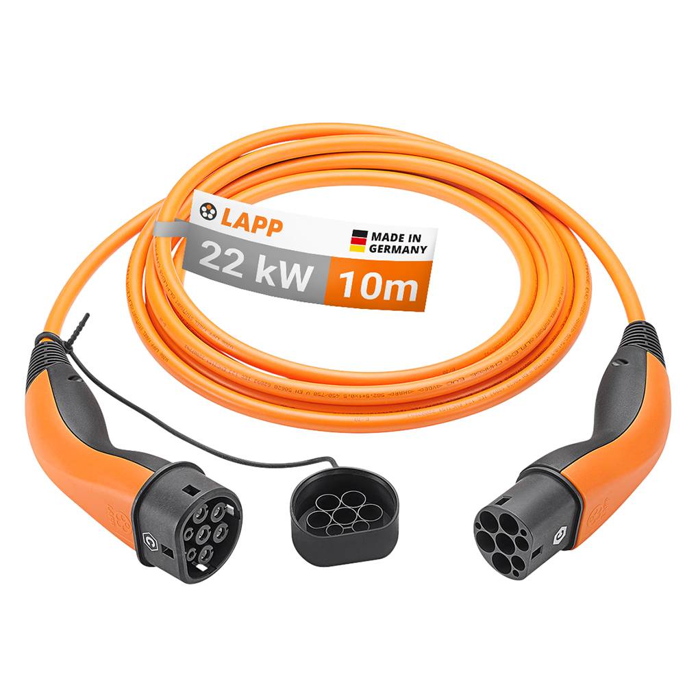 65311 LAPP Mobility Typ 2 Ladekabel für Hybrid & Elektroauto Mode 3 Kabel mit Typ 2 Stecker 22kW 32A 3-phasig Orange 10m