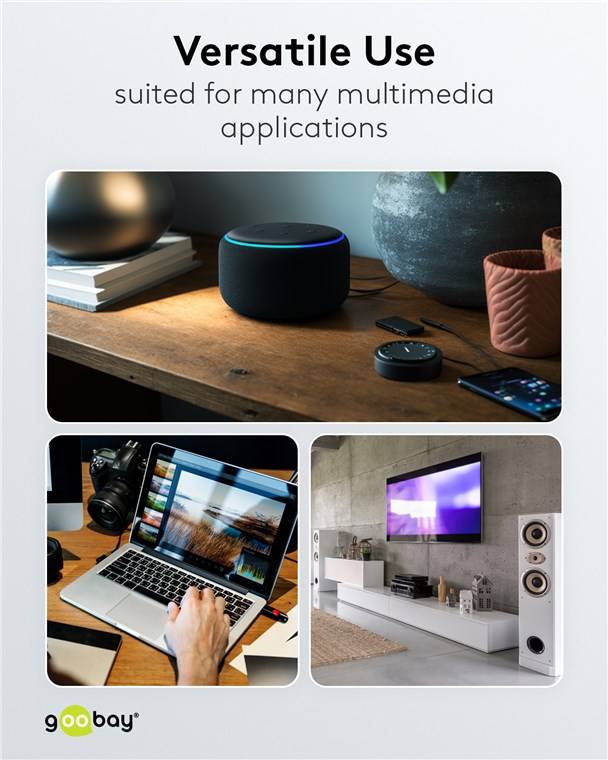 Goobay Plus 65288 AUX auf Cinch Adapterkabel / 3,5 mm Klinkenstecker / Y Cinchkabel Textilkabel Shark Skin / Grau / 2m