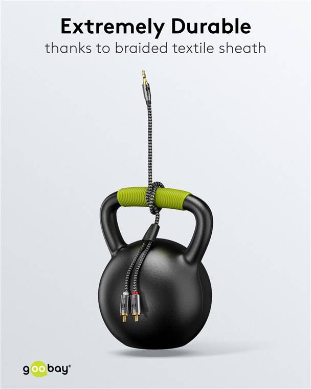 Goobay Plus 65290 AUX auf Cinch Adapterkabel / 3,5 mm Klinkenstecker / Y Cinchkabel Textilkabel Shark Skin / Grau / 5m