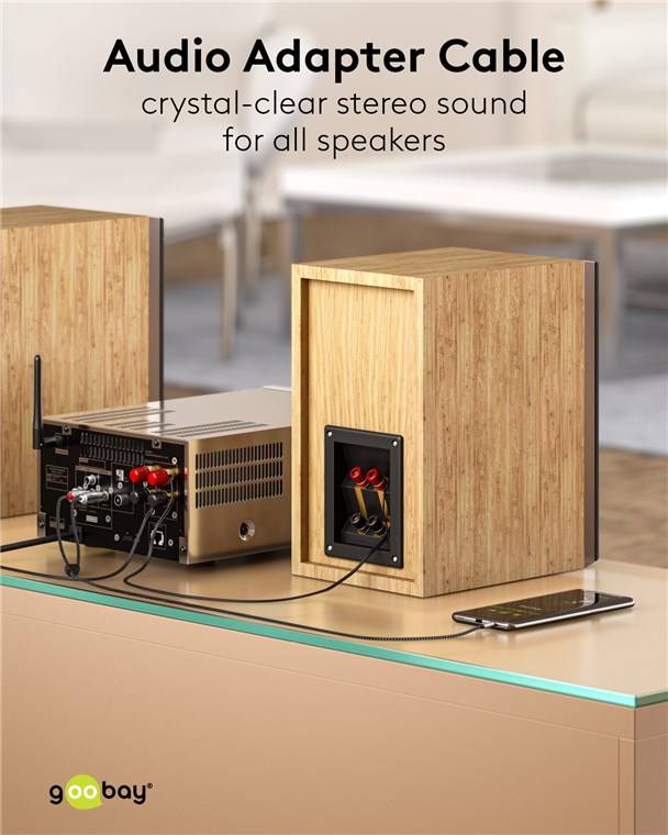 Goobay Plus 65290 AUX auf Cinch Adapterkabel / 3,5 mm Klinkenstecker / Y Cinchkabel Textilkabel Shark Skin / Grau / 5m