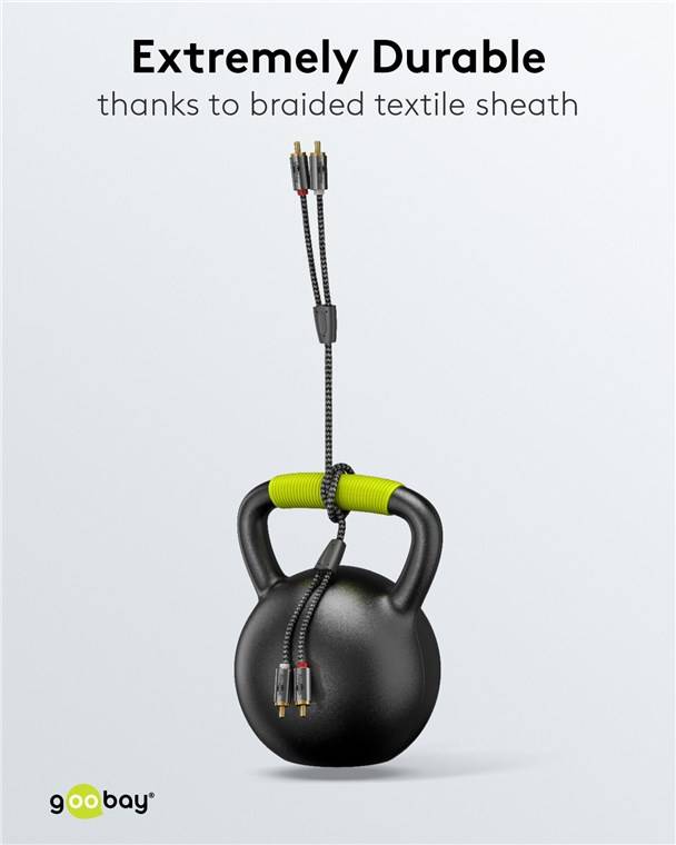 Goobay Plus 65291 Stereo Cinchkabel 2x Cinch-Stecker auf 2x Cinchstecker / Audiokabel Textilkabel Shark Skin Grau / 0,5m