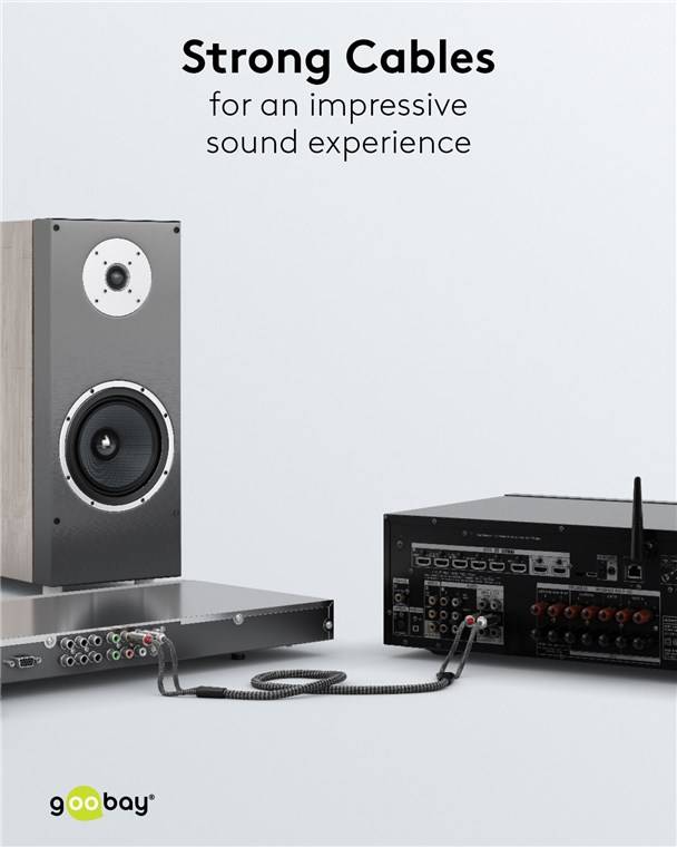 Goobay Plus 65294 Stereo Cinchkabel 2x Cinch-Stecker auf 2x Cinchstecker / Audiokabel Textilkabel Shark Skin Grau / 3m