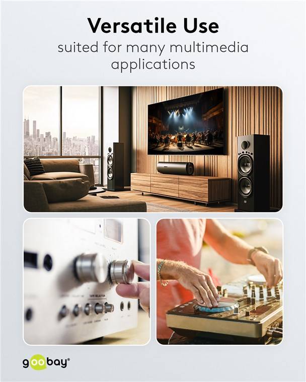 Goobay Plus 65294 Stereo Cinchkabel 2x Cinch-Stecker auf 2x Cinchstecker / Audiokabel Textilkabel Shark Skin Grau / 3m