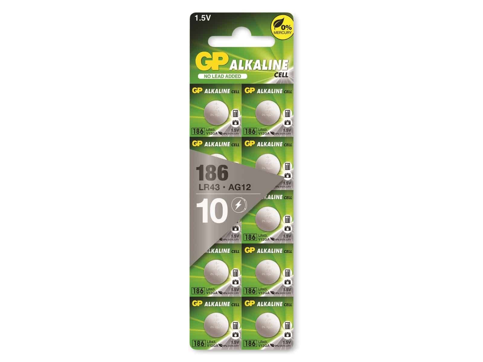 GP Battery GP186F-2C10 Knopfzelle LR 43 Alkali-Mangan 1.5 V 10 St.