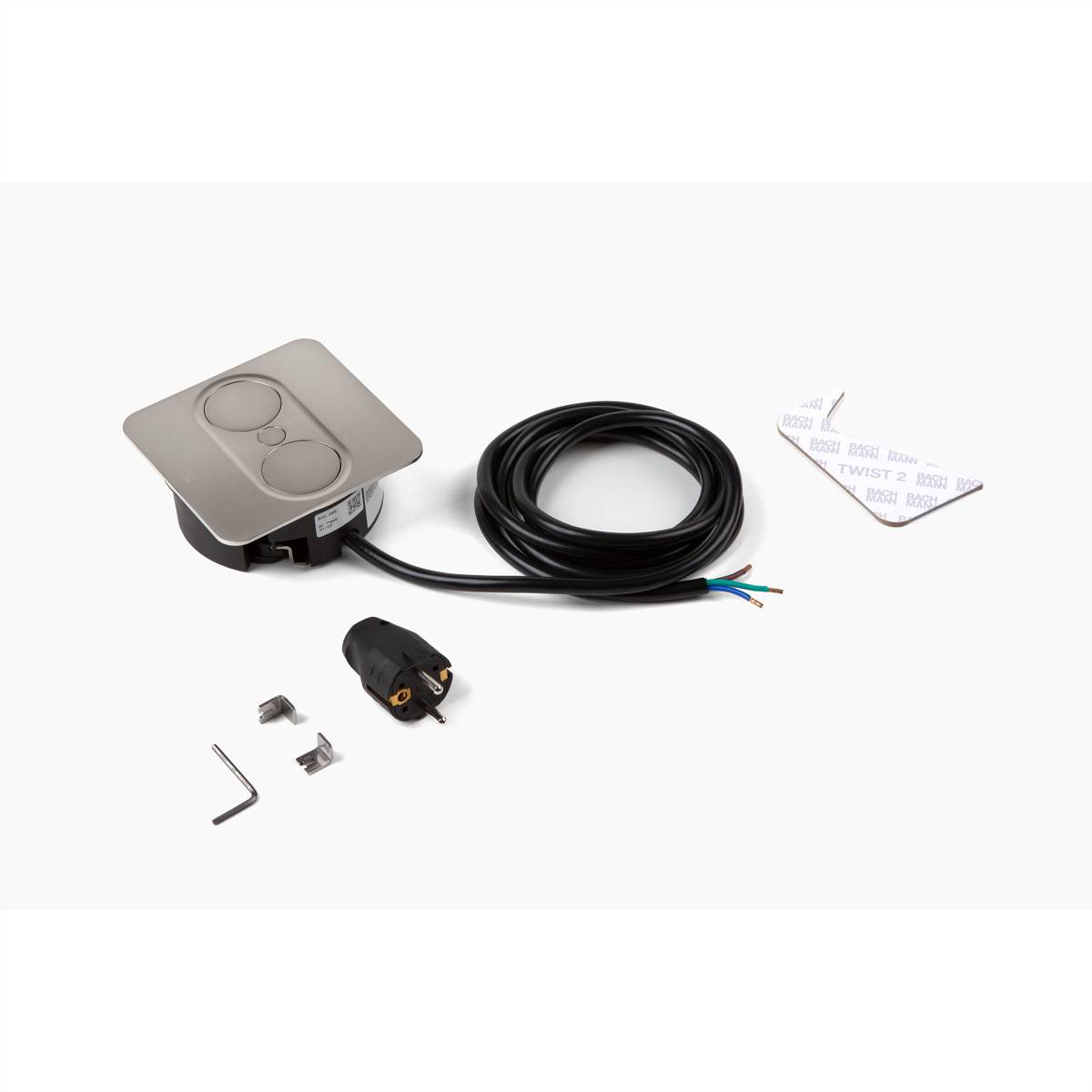 BACHMANN TWIST 2 1xCEE7/3 1xUSB A/C 22W 2,0m AEH Edelstahl-Optik eckig