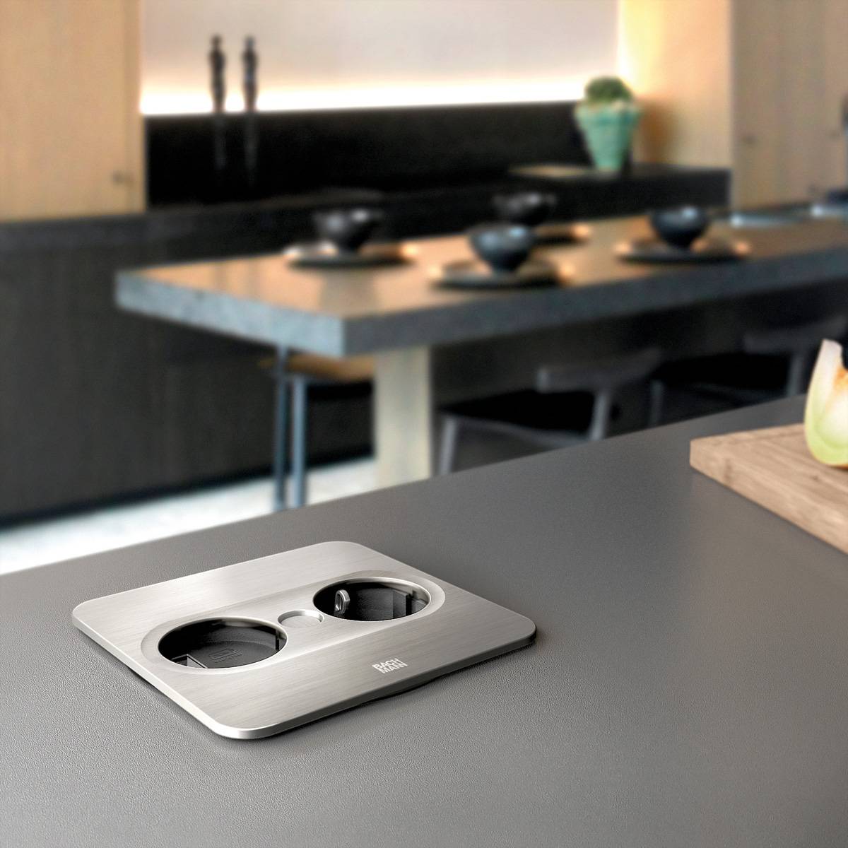 BACHMANN TWIST 2 1xCEE7/3 1xUSB A/C 22W 2,0m AEH Edelstahl-Optik eckig