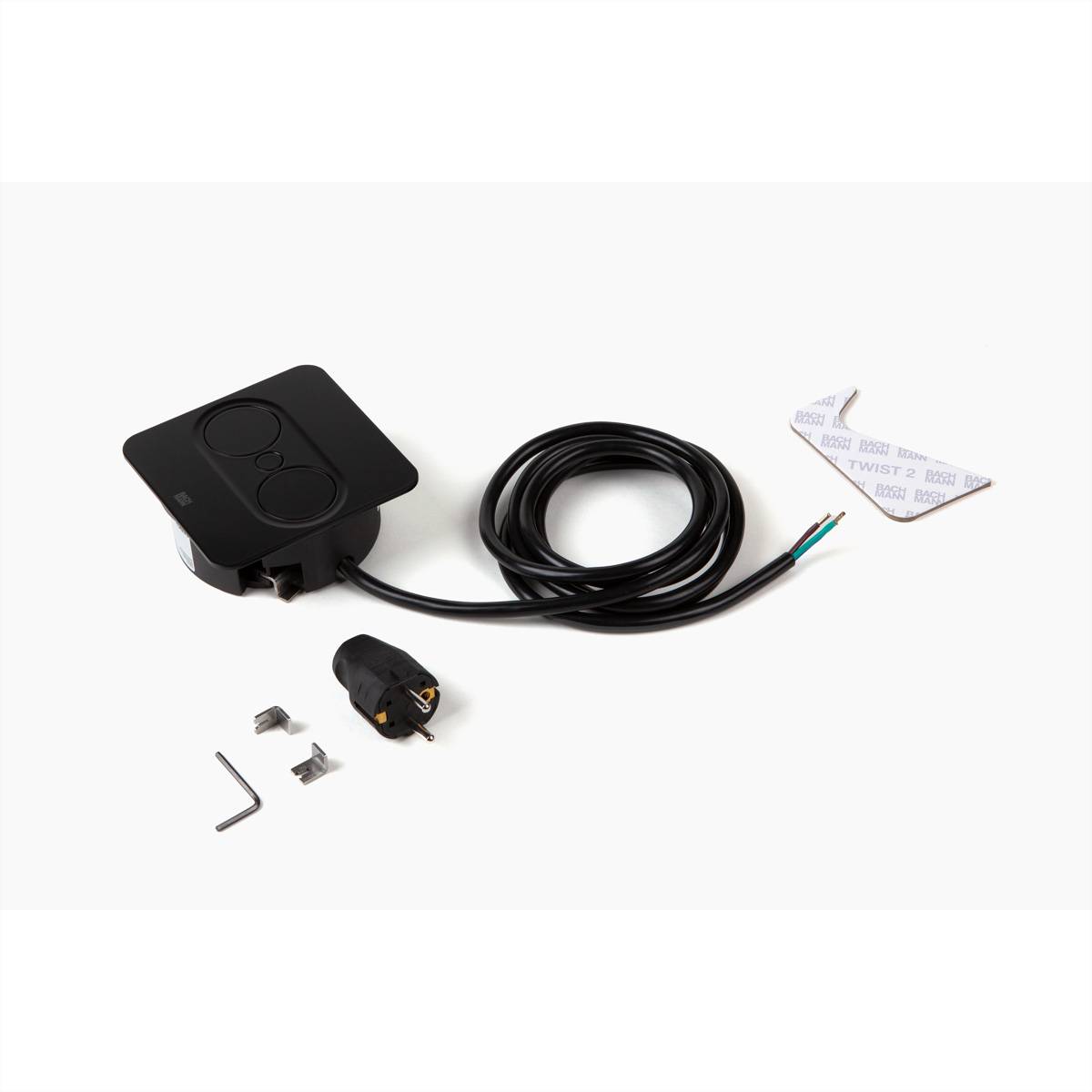 BACHMANN TWIST 2 1xCEE7/3 1xUSB A/C 22W 2,0m AEH RAL9005 30GE eckig