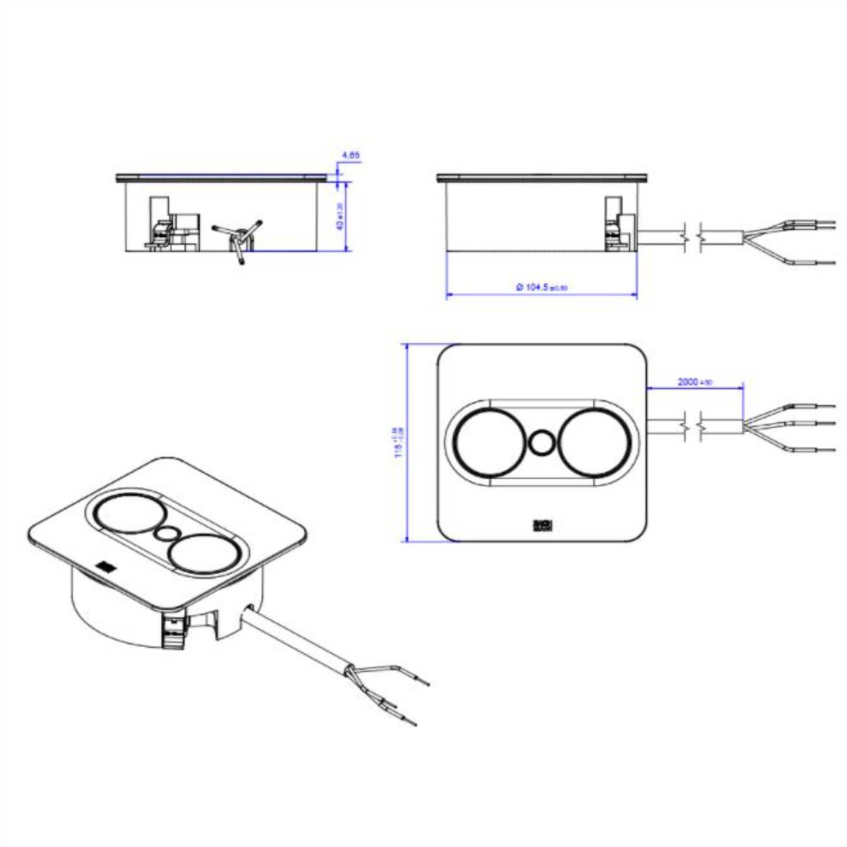 BACHMANN TWIST 2 2xUTE 2,0m AEH RAL9005 30GE eckig