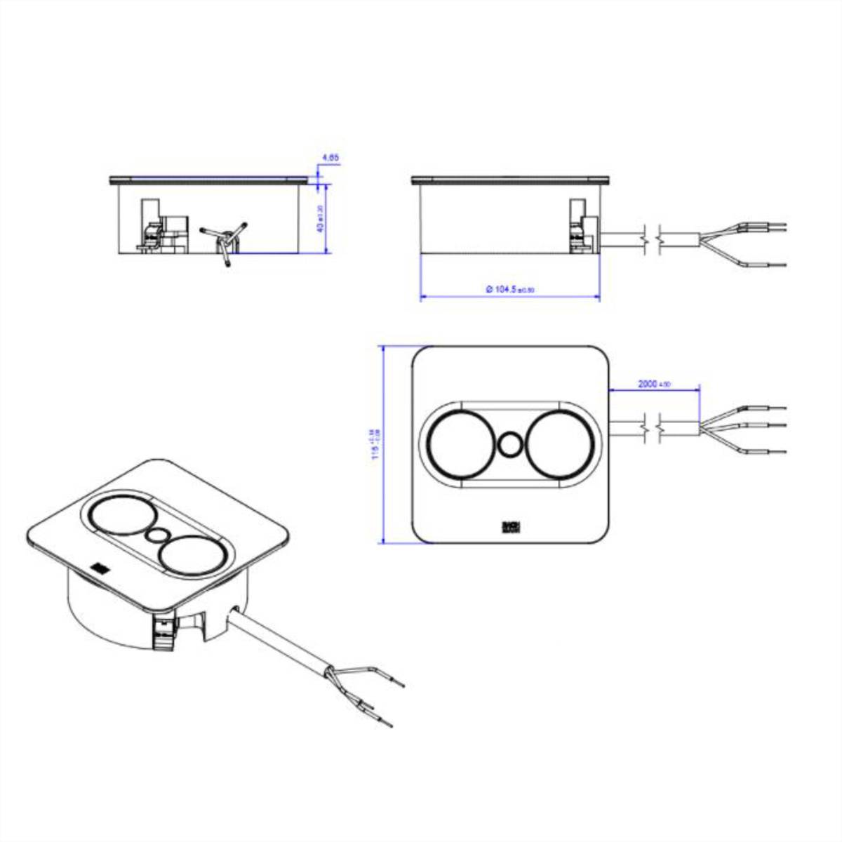 BACHMANN TWIST 2 1xUTE 1xUSB A/C 22W 2,0m AEH RAL9010 30GE eckig