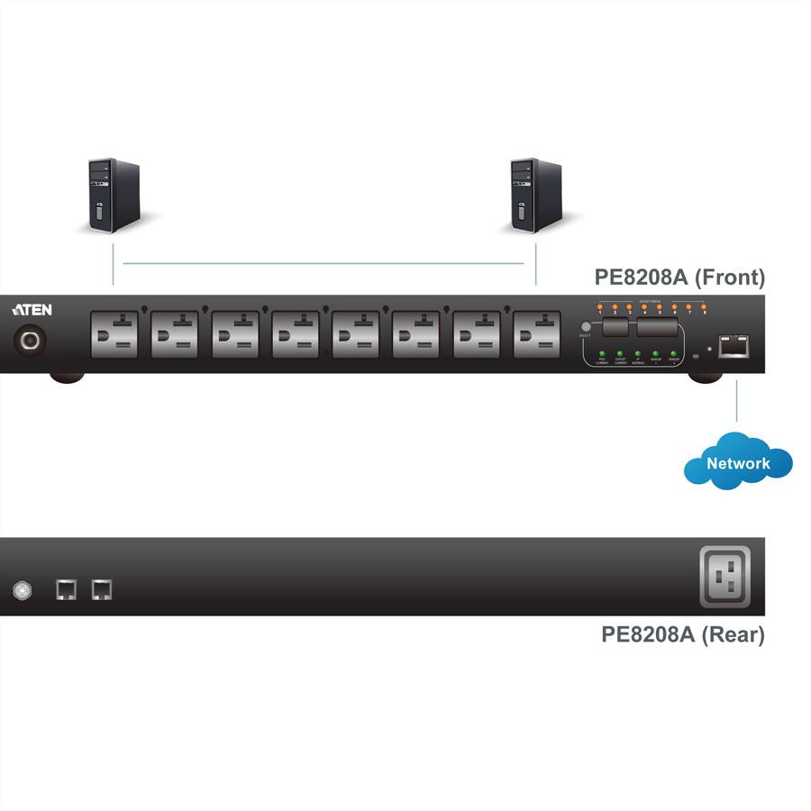ATEN PE8208G PDU 8 Port, 1HE, 7xC13 + 1xC19, 16A , Einzel-Port-Messung