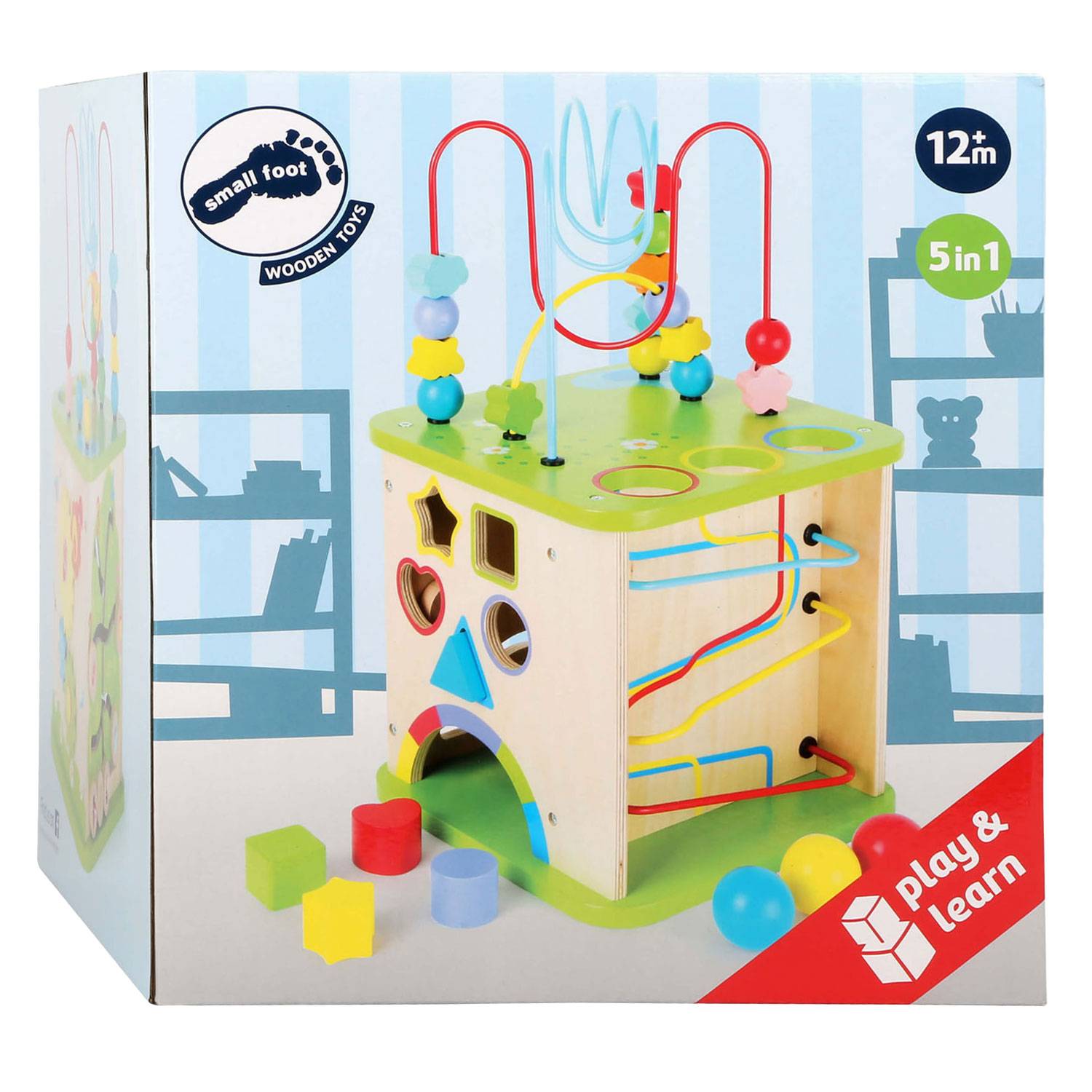 Small Foot Kleiner Fußhölzernaktivitätswürfel mit Marmorstrecke, 8dlg.