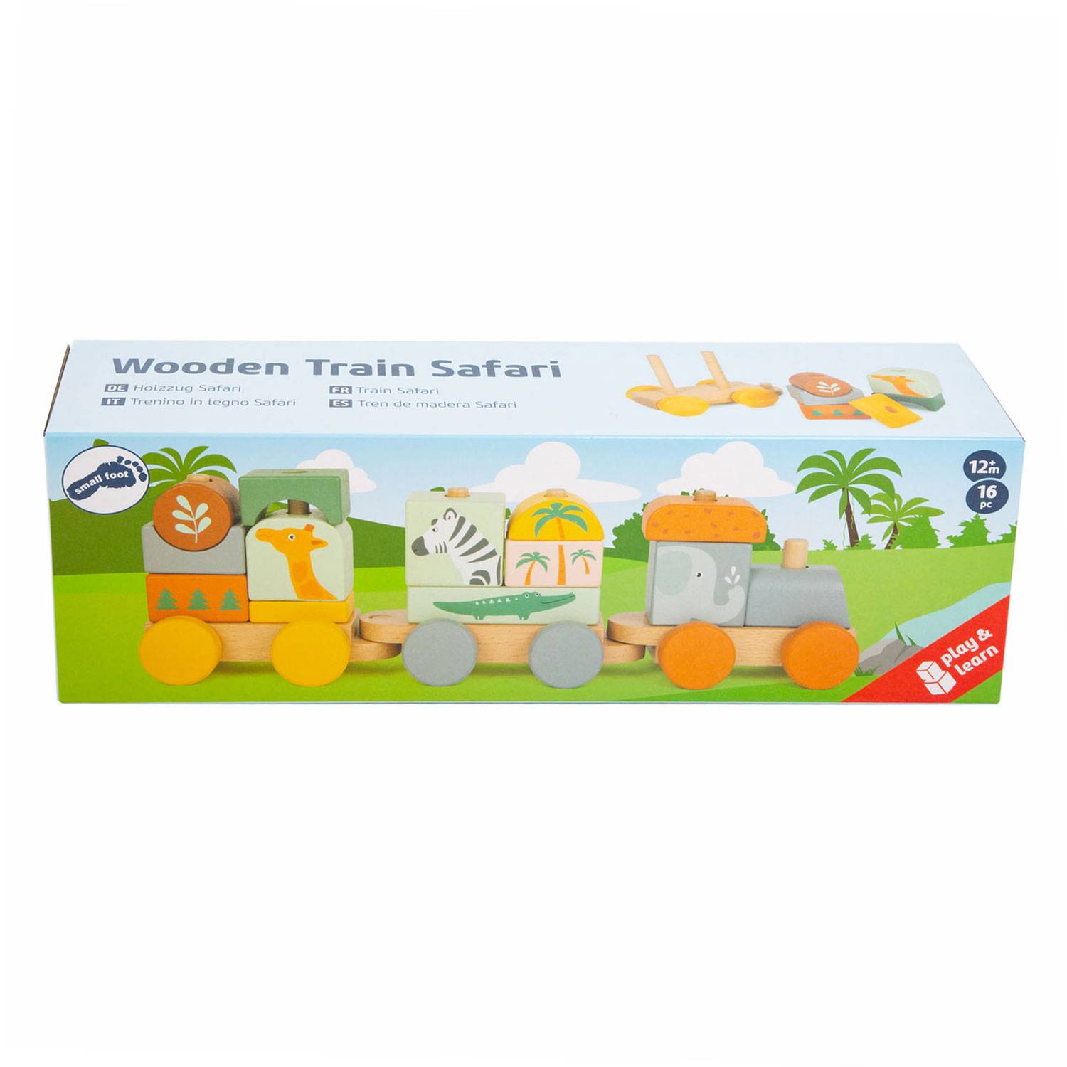 Small Foot Kleine Fußhölzernstapelblöcke Zugsafari, 16dlg.