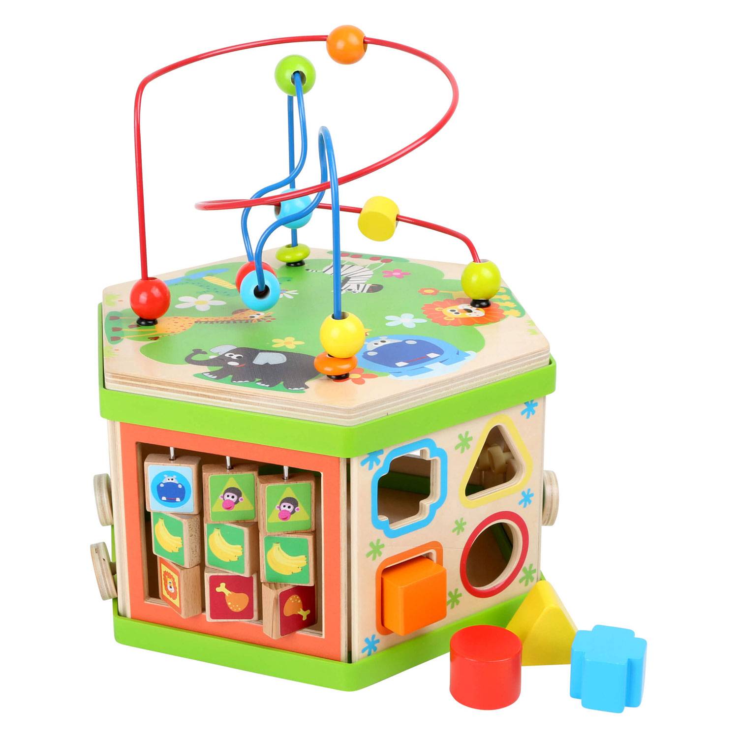 Small Foot Kleiner Fußhölzernaktivitettenkube mit Motorsafari -Safari