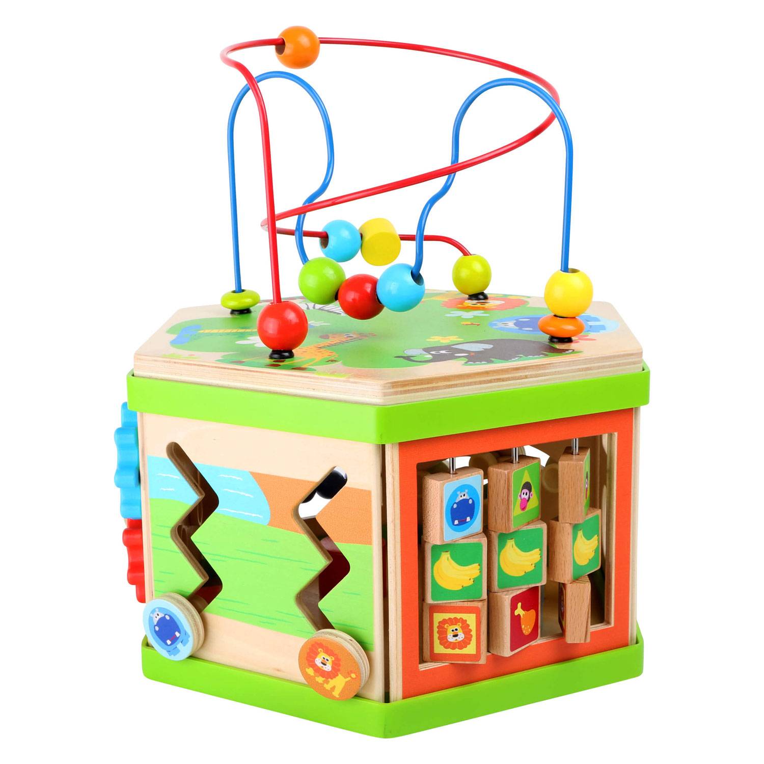 Small Foot Kleiner Fußhölzernaktivitettenkube mit Motorsafari -Safari