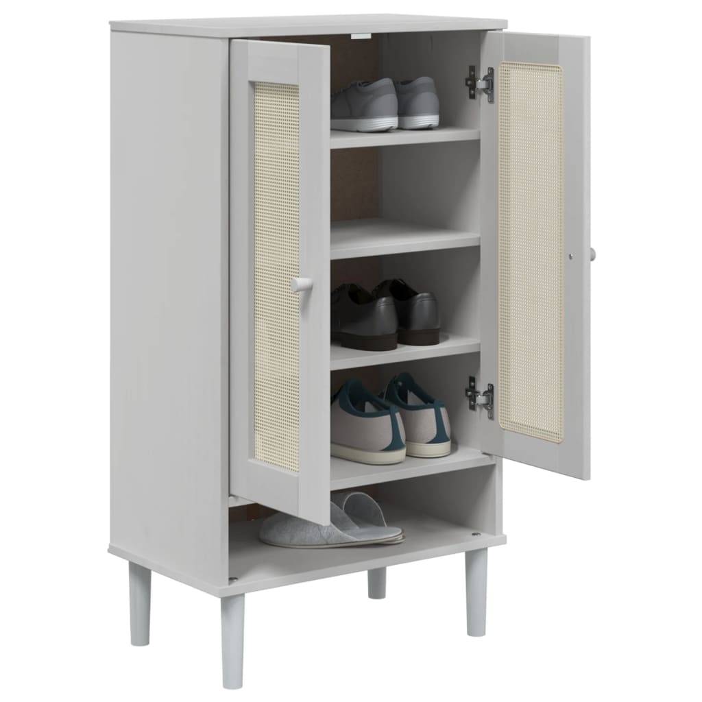 vidaXL Schuhschrank SENJA Rattan-Optik Weiß 59,5x35x107cm Kiefernholz