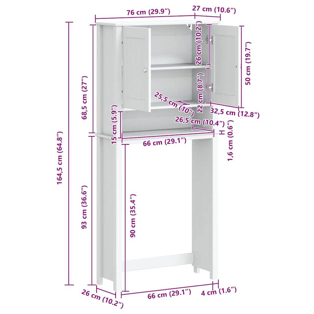 vidaXL Waschmaschinenschrank BERG Weiß 76x27x164,5 cm Massivholz