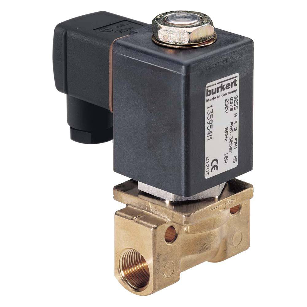 2/2-Wege-Magnetventil - Typ 0255 - direktwirkend - Messing - G 3/8" - 0 bis 4 bar - 230 V