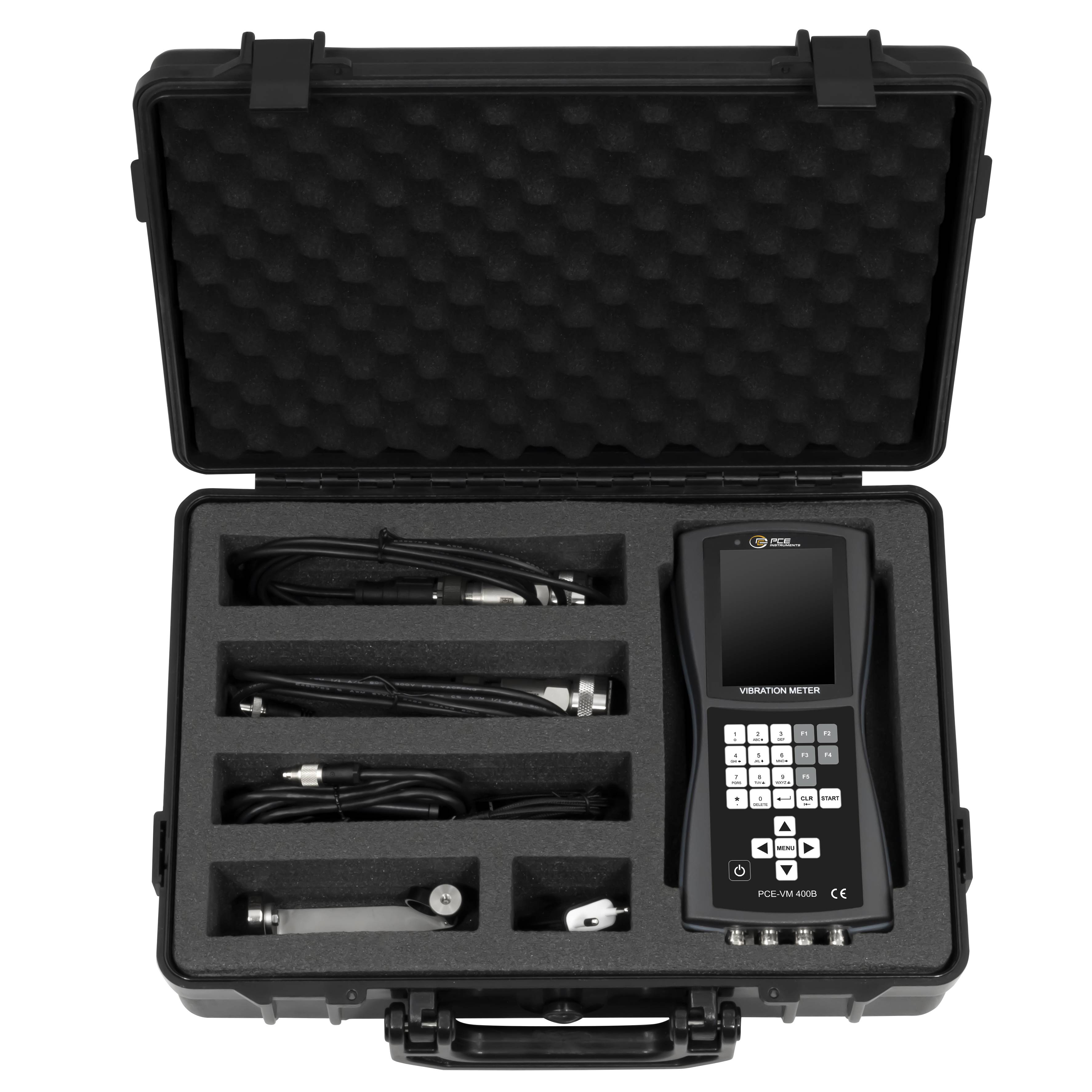 PCE Instruments Vibrationsmessgerät PCE-VM 400B |4-Kanal |m/s²| mm/s |µm |U/min |ISO10816 |Auswuchtfunktion |2 Sensoren