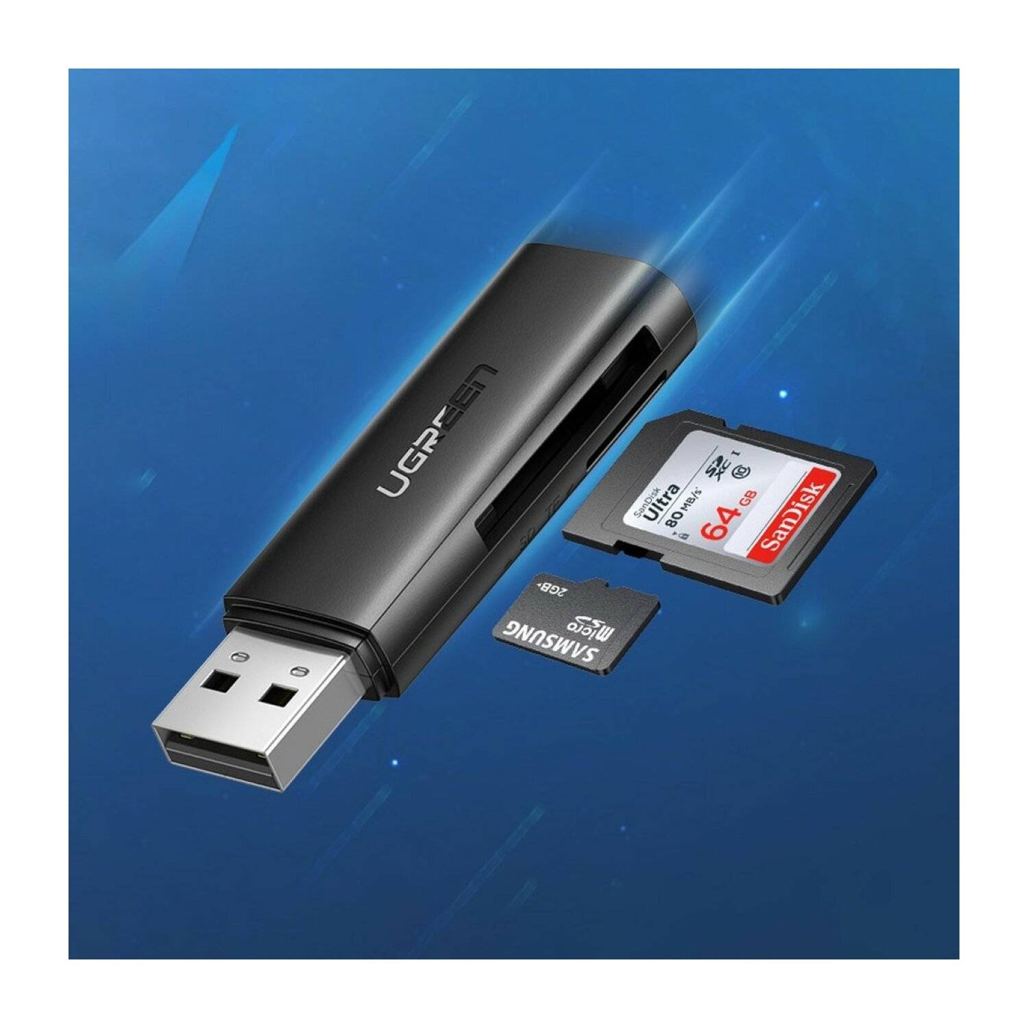 Ugreen CM264 USB 3.0 SD/TF-Kartenleser – USB-A Anschluss- Lesegerät -Schwarz bis 512 GB kompatibel
