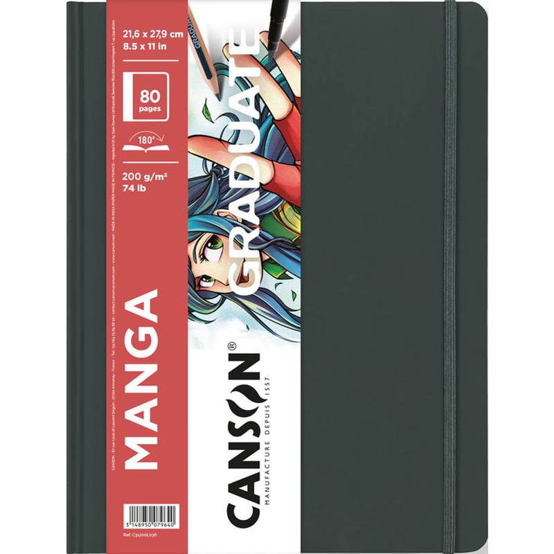 Skizzenbuch GRADUATE Manga 216 x 279 mm schwarz 40 Blatt glattes weißes Papier
