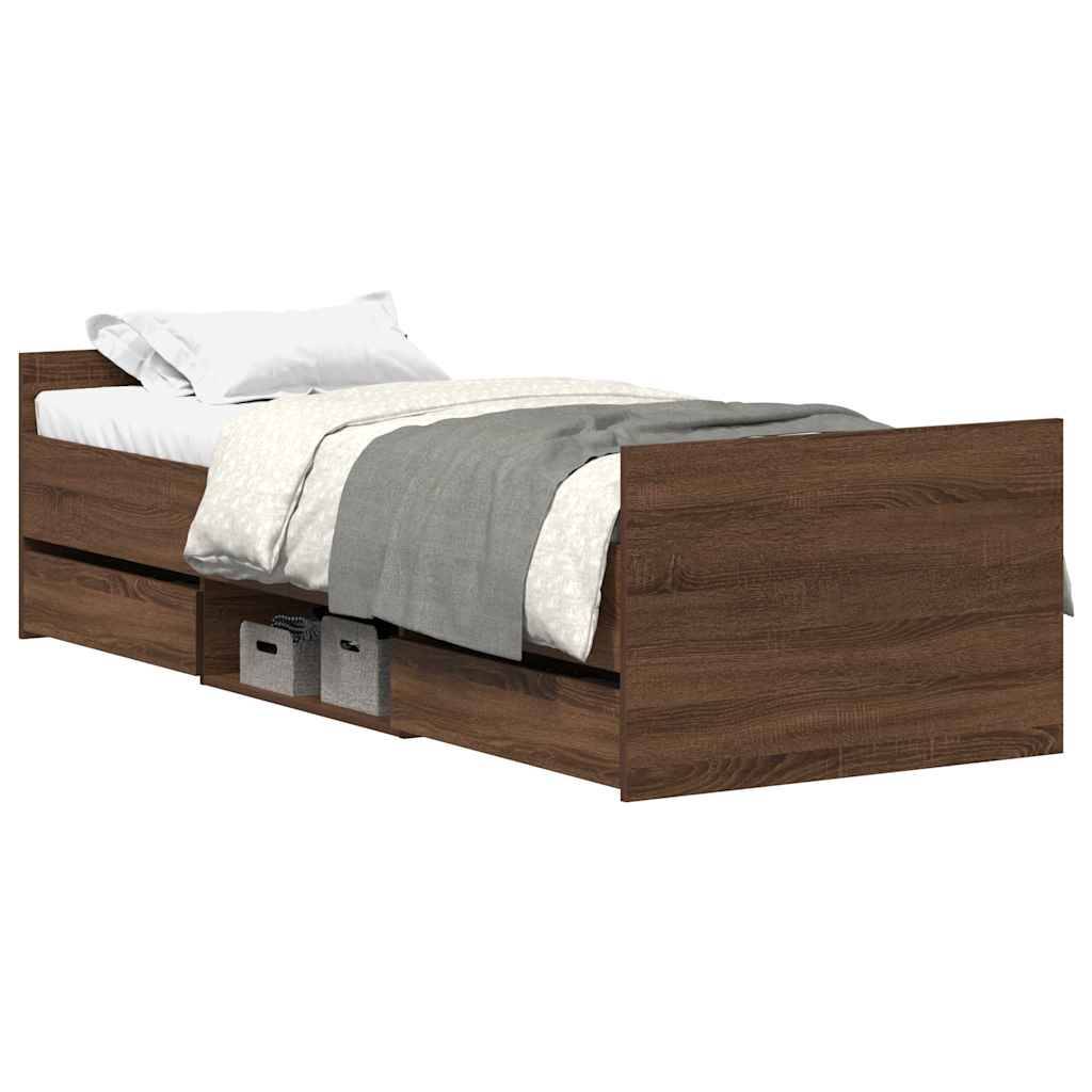 vidaXL Bettgestell mit Kopf- und Fußteil Braun Eichen-Optik 75x190 cm