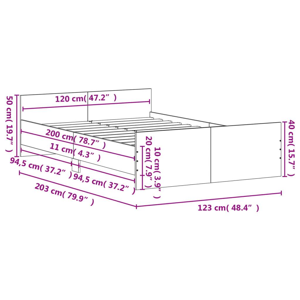 vidaXL Bettgestell mit Kopf- und Fußteil Schwarz 120x200 cm