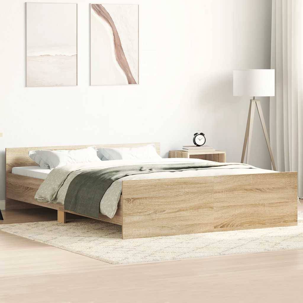 vidaXL Bettgestell mit Kopf- und Fußteil Sonoma-Eiche 120x200 cm