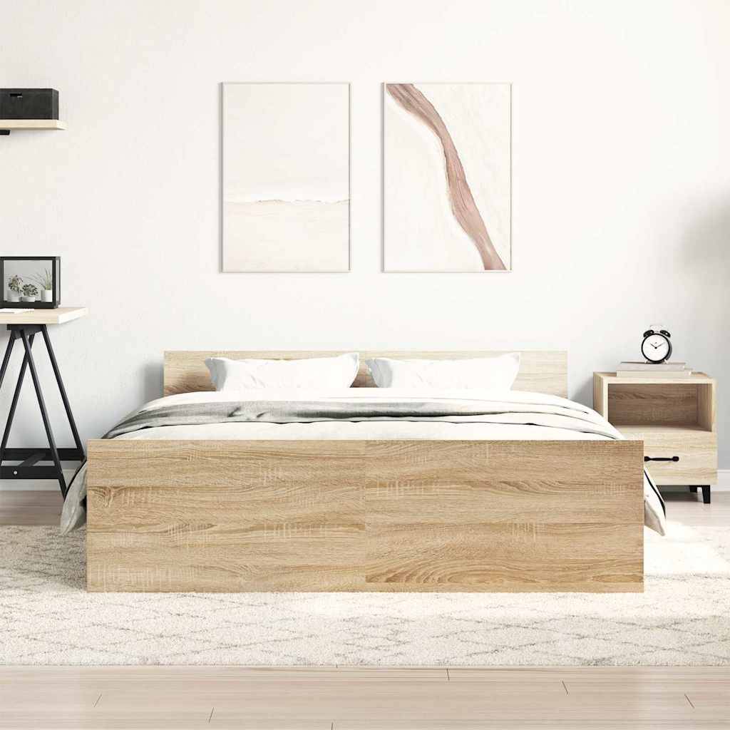 vidaXL Bettgestell mit Kopf- und Fußteil Sonoma-Eiche 120x200 cm