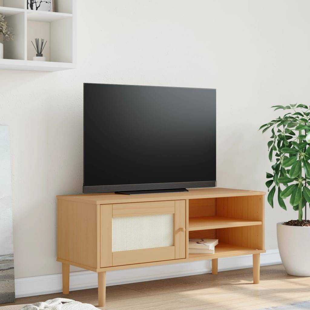 vidaXL TV-Schrank SENJA Rattan-Optik Braun 106x40x49 cm Kiefernholz