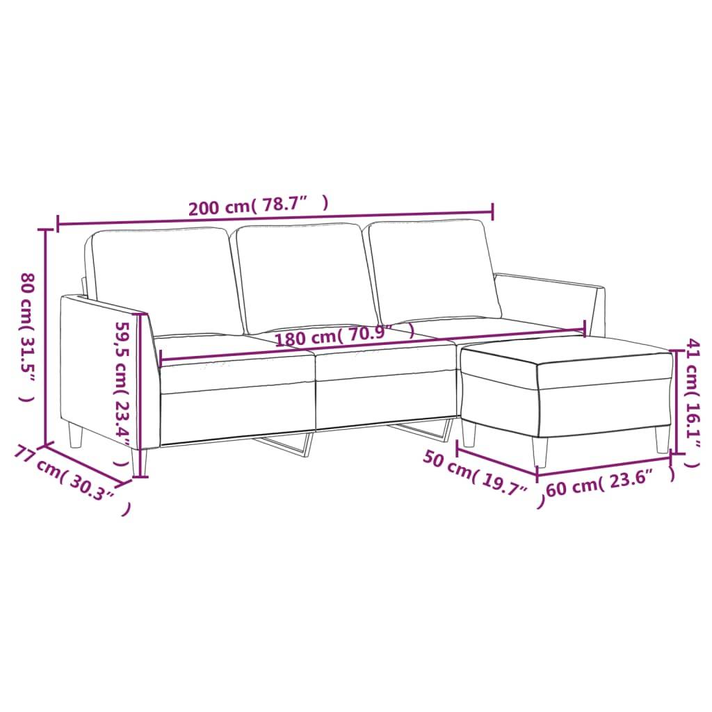 vidaXL 3-Sitzer-Sofa mit Hocker Schwarz 180 cm Kunstleder