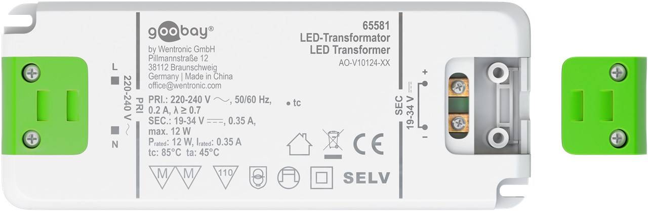 Goobay 65581 LED Trafo Konstantstrom 350 mA 12W Gesamtlast / LED Treiber 34V Beleuchtung / LED Driver / Transformator