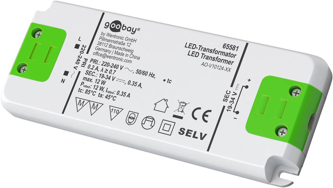 Goobay 65581 LED Trafo Konstantstrom 350 mA 12W Gesamtlast / LED Treiber 34V Beleuchtung / LED Driver / Transformator