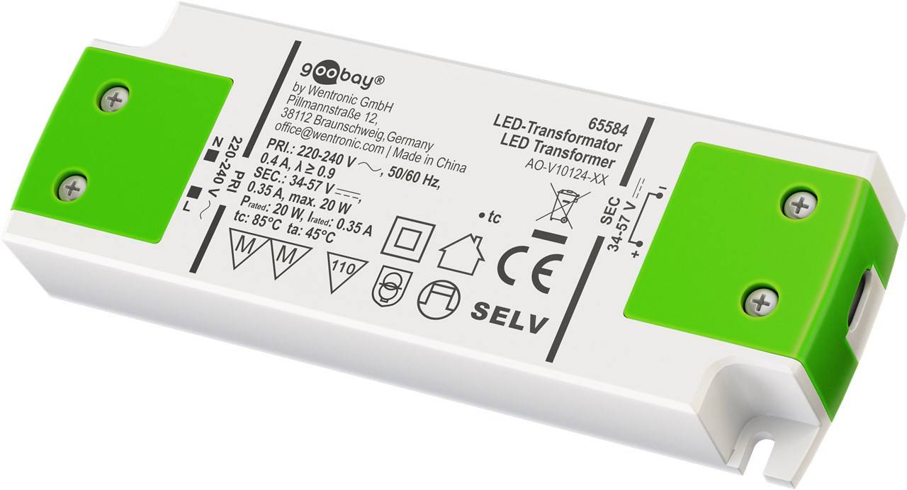 Goobay 65584 LED Trafo Konstantstrom 350 mA 20W Gesamtlast / LED Treiber 57V Beleuchtung / LED Driver / Transformator