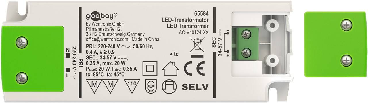 Goobay 65584 LED Trafo Konstantstrom 350 mA 20W Gesamtlast / LED Treiber 57V Beleuchtung / LED Driver / Transformator