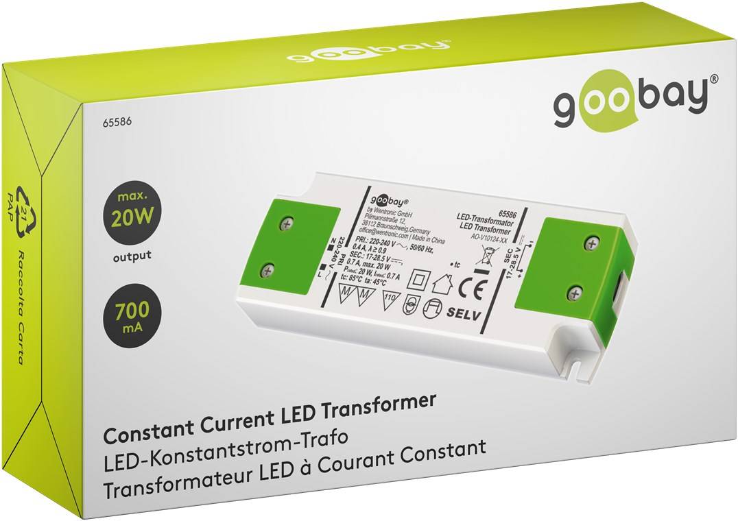 Goobay 65586 LED Trafo Konstantstrom 700 mA 20W Gesamtlast / LED Treiber 28V Beleuchtung / LED Driver / Transformator