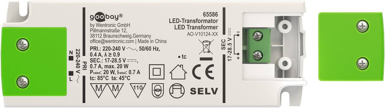 Goobay 65586 LED Trafo Konstantstrom 700 mA 20W Gesamtlast / LED Treiber 28V Beleuchtung / LED Driver / Transformator