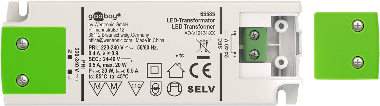 Goobay 65585 LED Trafo Konstantstrom 500 mA 20W Gesamtlast / LED Treiber 40V Beleuchtung / LED Driver / Transformator