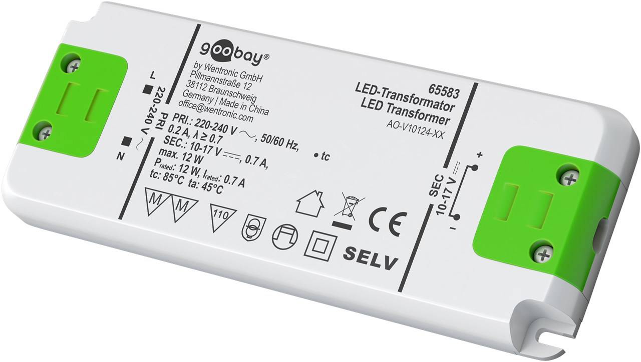 Goobay 65583 LED Trafo Konstantstrom 700 mA 12W Gesamtlast / LED Treiber 17V Beleuchtung / LED Driver / Transformator