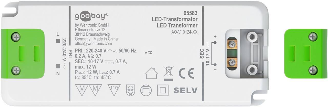 Goobay 65583 LED Trafo Konstantstrom 700 mA 12W Gesamtlast / LED Treiber 17V Beleuchtung / LED Driver / Transformator