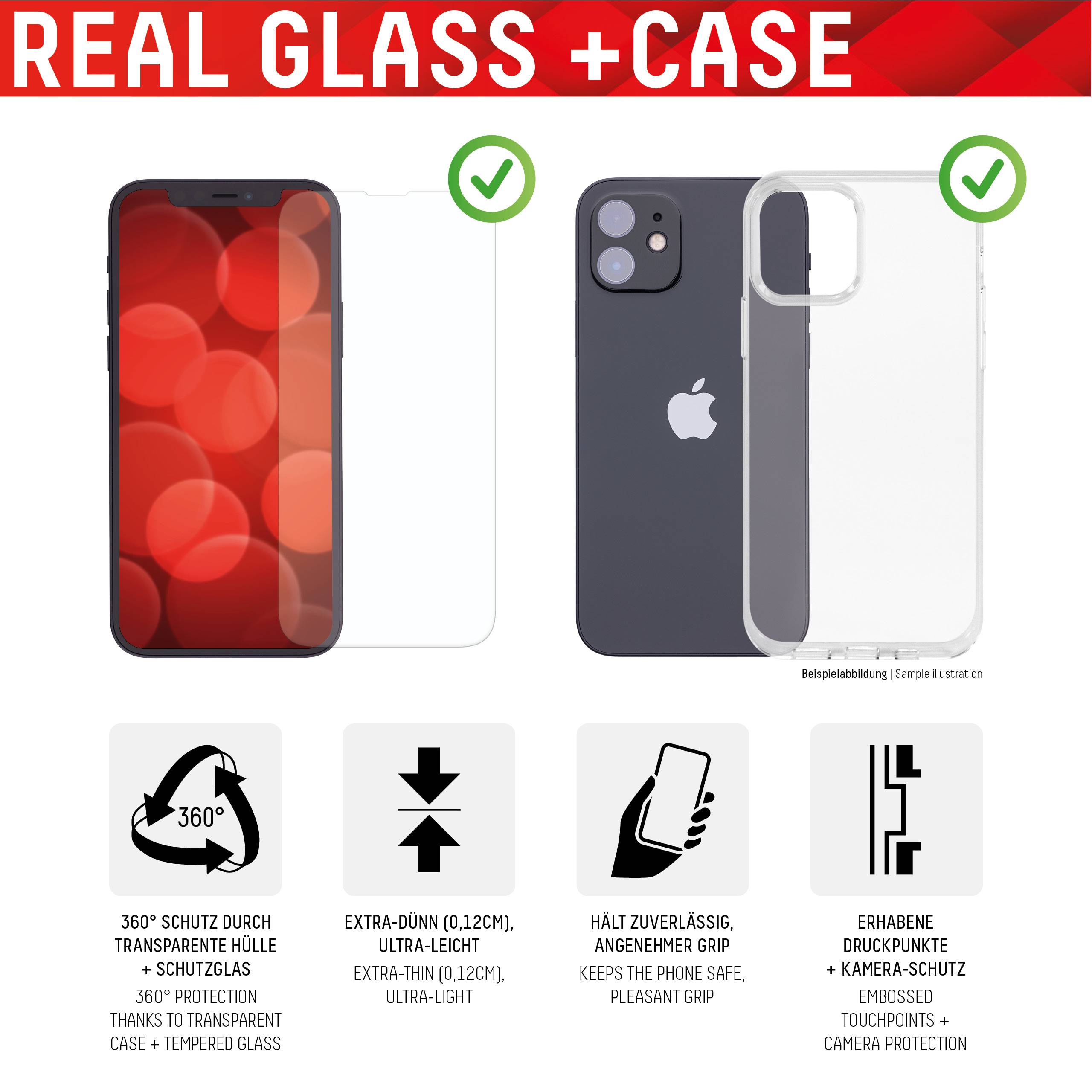 Real Glass, 2D Panzerglas + Handyhülle für Apple iPhone 14