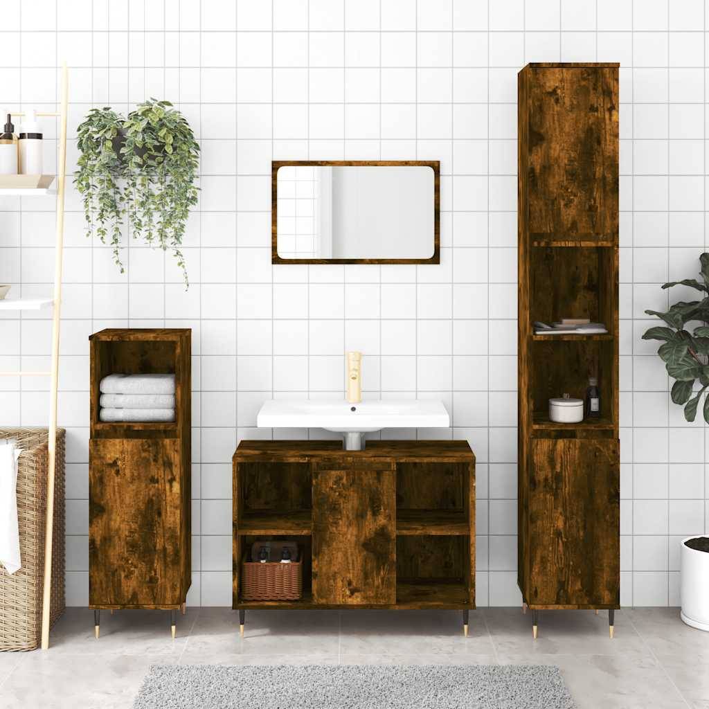 vidaXL Badschrank Räuchereiche 30x30x100 cm Holzwerkstoff
