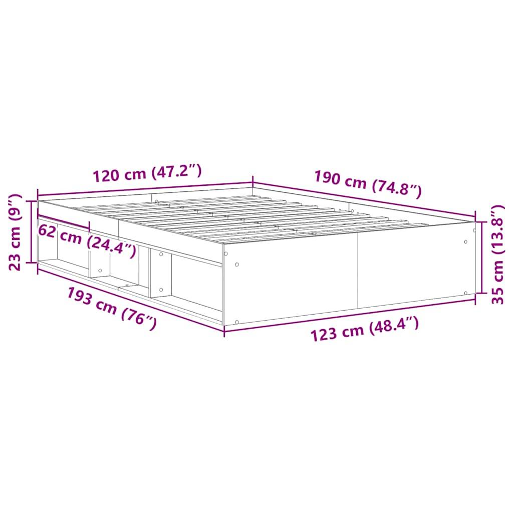 vidaXL Bettgestell Grau Sonoma 120x190 cm