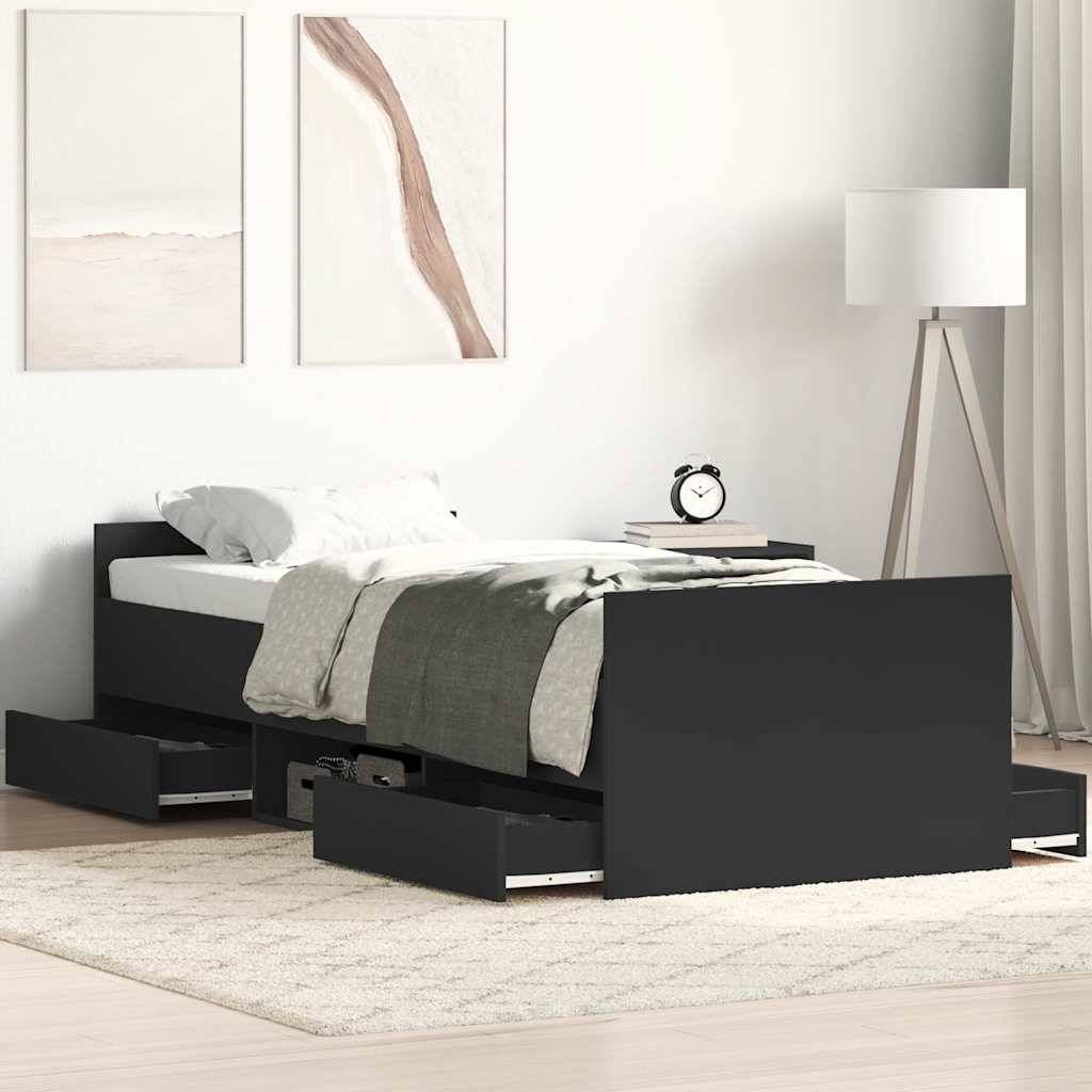 vidaXL Bettgestell mit Kopf- und Fußteil Schwarz 90x200 cm