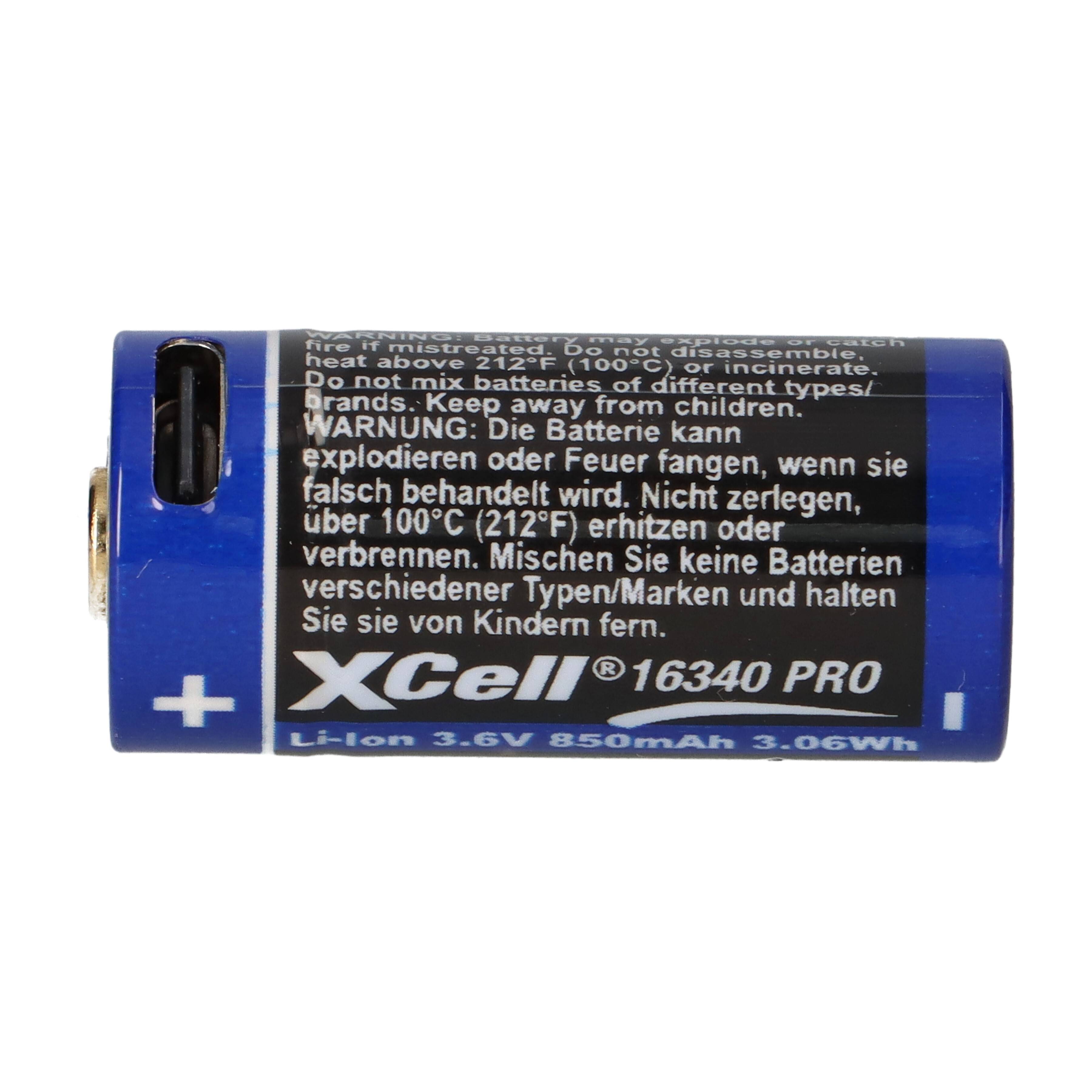 XCell CR123A 16340 Pro Li-Ion Akku 3,6V 850mAh mit USB-C