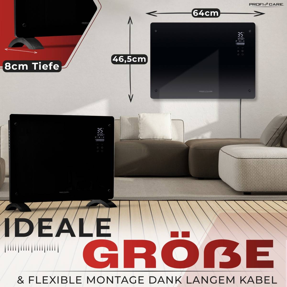 Clatronic ProfiCare PC-GKH 3118, Elektrischer Quarz-Raumheizer, Quarzglas, 24 h, Drinnen, Flur, Schwarz