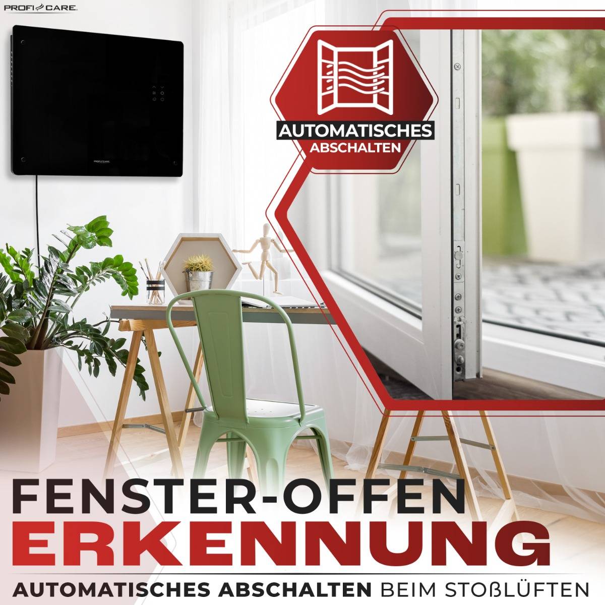 Clatronic ProfiCare PC-GKH 3118, Elektrischer Quarz-Raumheizer, Quarzglas, 24 h, Drinnen, Flur, Schwarz