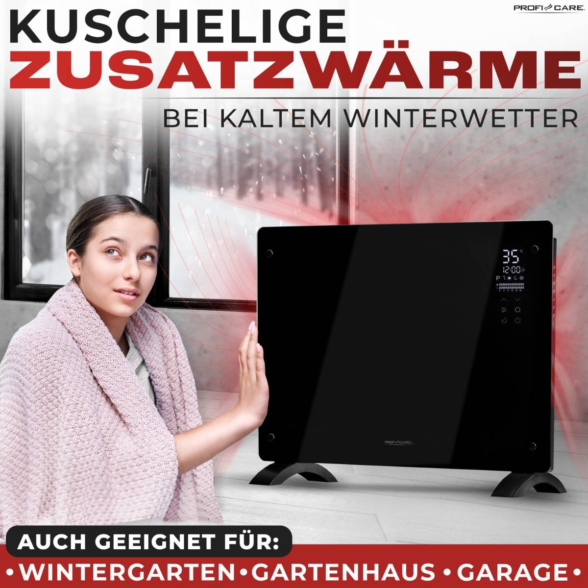 Clatronic ProfiCare PC-GKH 3118, Elektrischer Quarz-Raumheizer, Quarzglas, 24 h, Drinnen, Flur, Schwarz