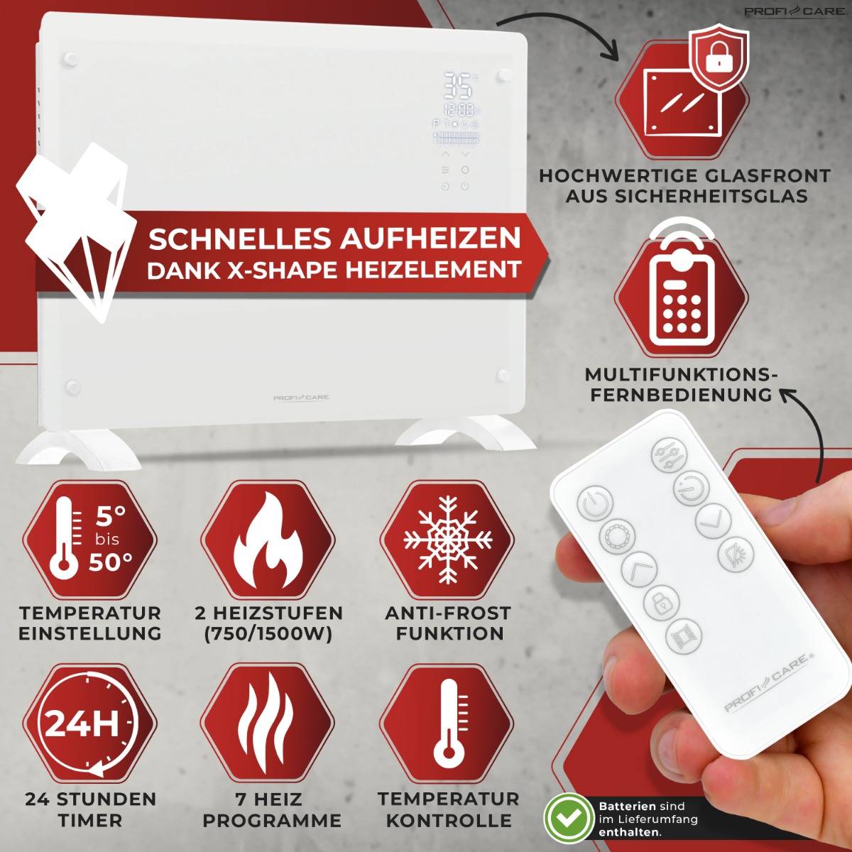 Clatronic ProfiCare PC-GKH 3118 - Elektrischer Quarz-Raumheizer - Quarzglas - 24