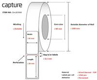 Capture Label 50x30 Core 40 Diameter 100 mm. Thermal