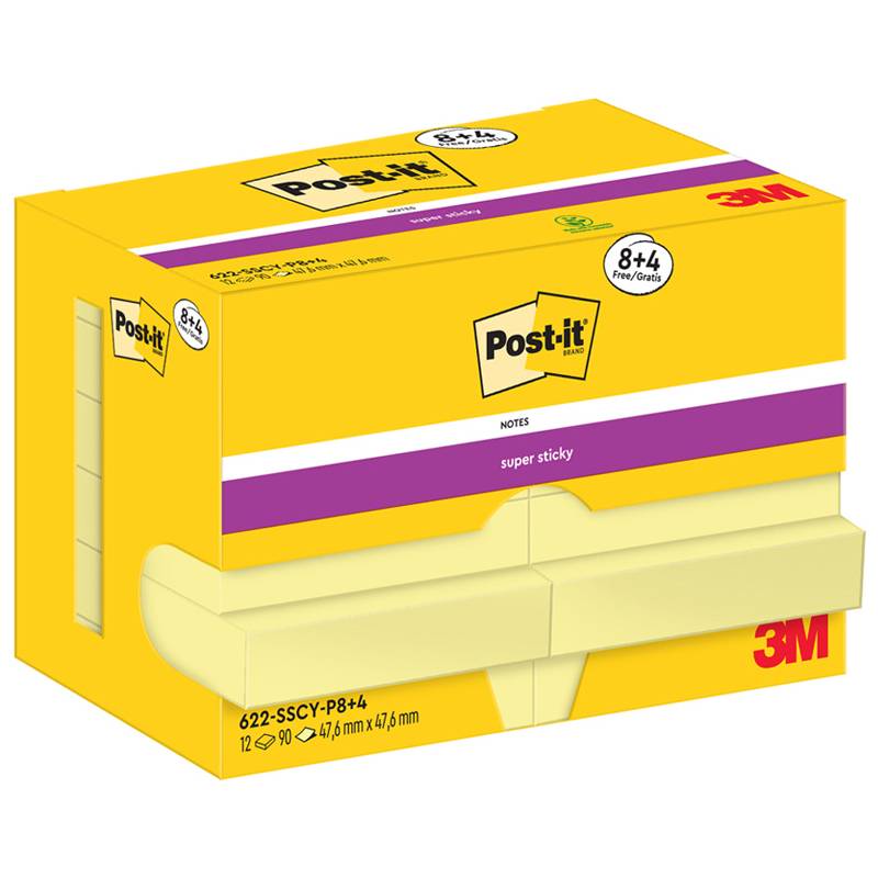 3M Super Sticky Notes Haftnotizen extrastark gelb 8 Blöcke+ GRATIS 4